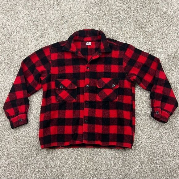 Vintage Fuzzy Minnesota Woolen Co mackinaw Wool buffalo Plaid Chore Jacket men's - Picture 1 of 6